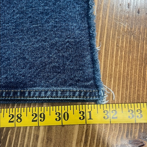 Zara Dark Blue Denim High Waist Wide Leg Jeans Pants Frayed Hem - Picture 7 of 8